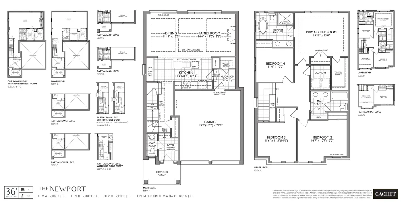 Floor plans of the Newport 36' detached home