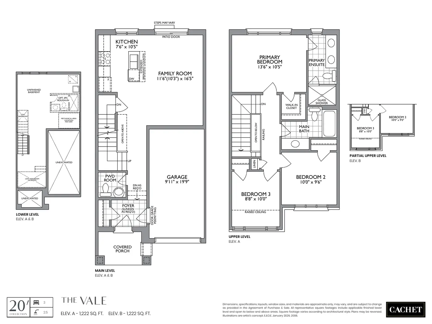 Floor plans of the Vale 20' townhome