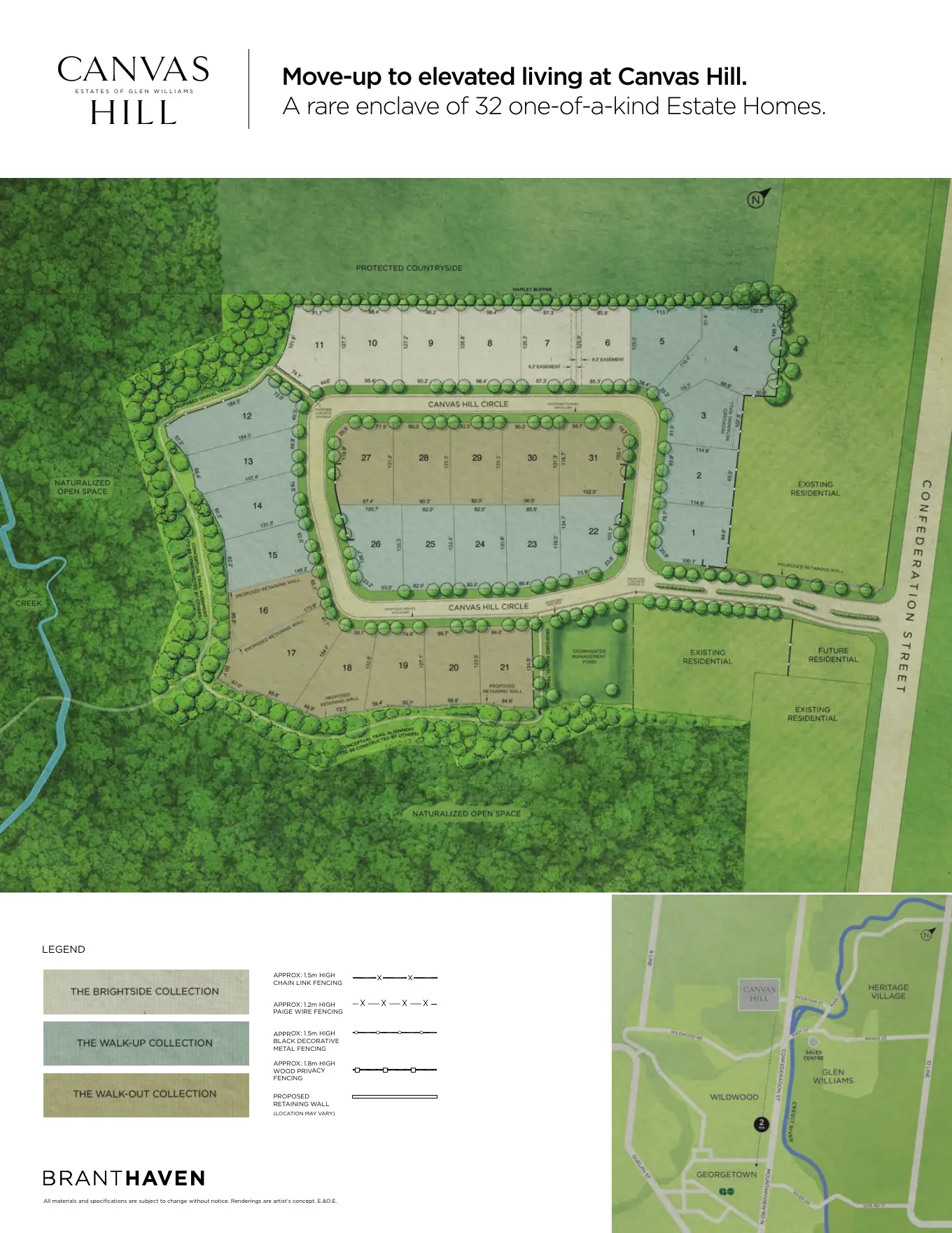 Canvas Hill site plan showing 32 estate lots around Canvas Hill Circle beside Confederation Street