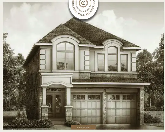 Rendering of the Manor 2 detached home, elevation C, with two-car garage