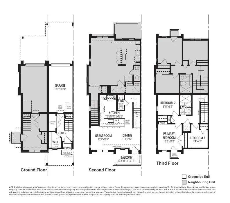 Floor plans of the 1,184 sq. ft. end-unit townhome
