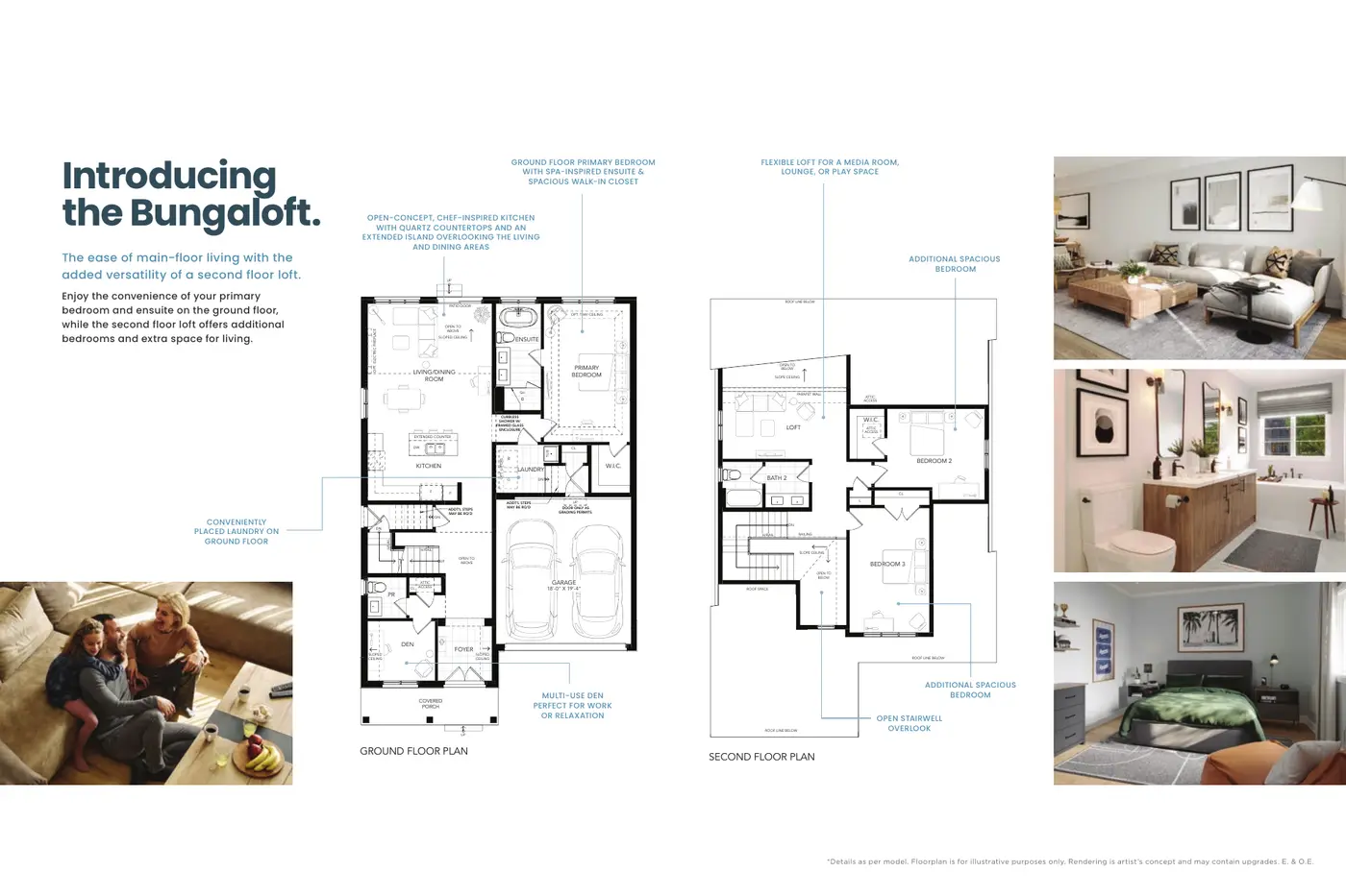 Floor plans of the bungalow-loft detached home