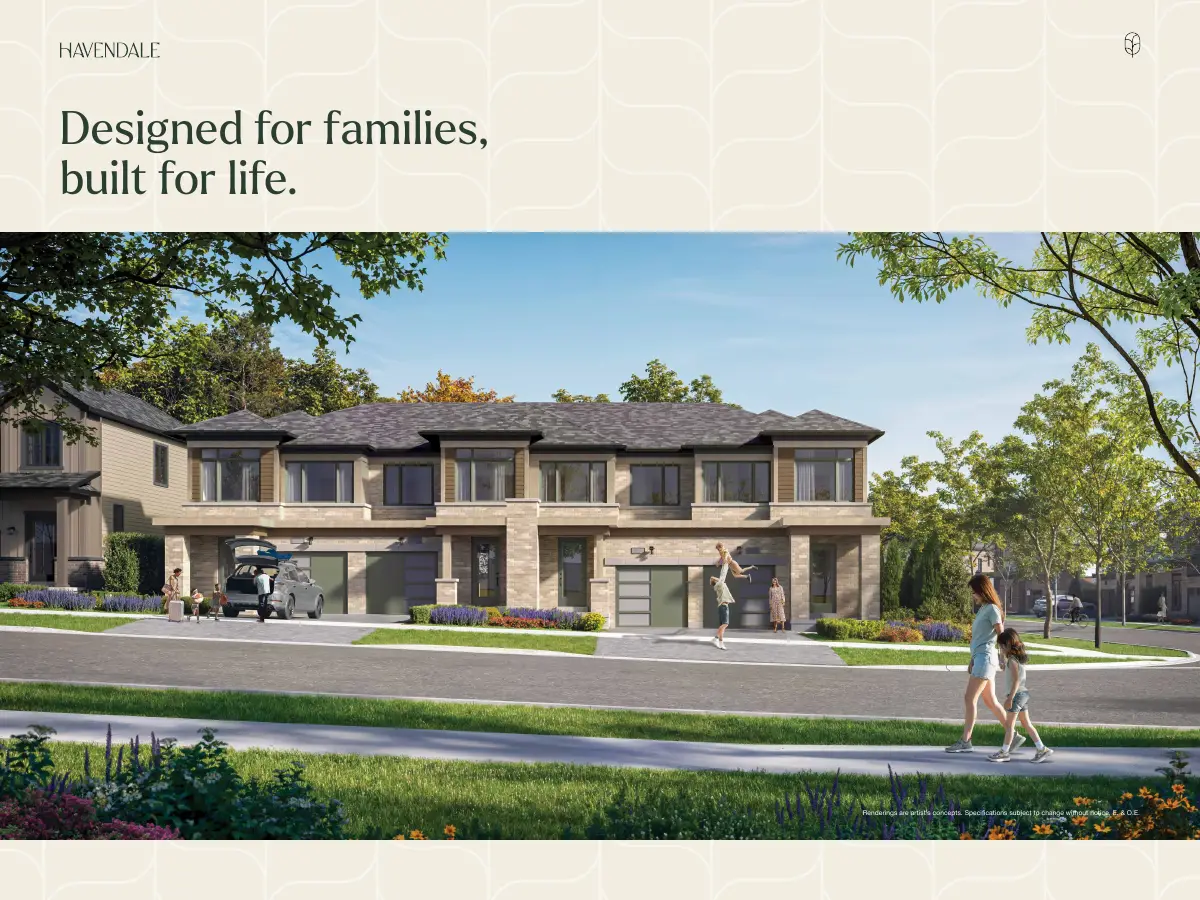 Artist's rendering of Havendale townhomes with a rear yard