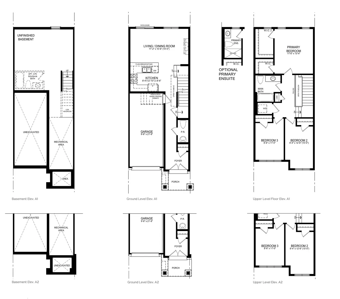 Floor plans of the 1,300 sq. ft. Willford T1 interior townhome