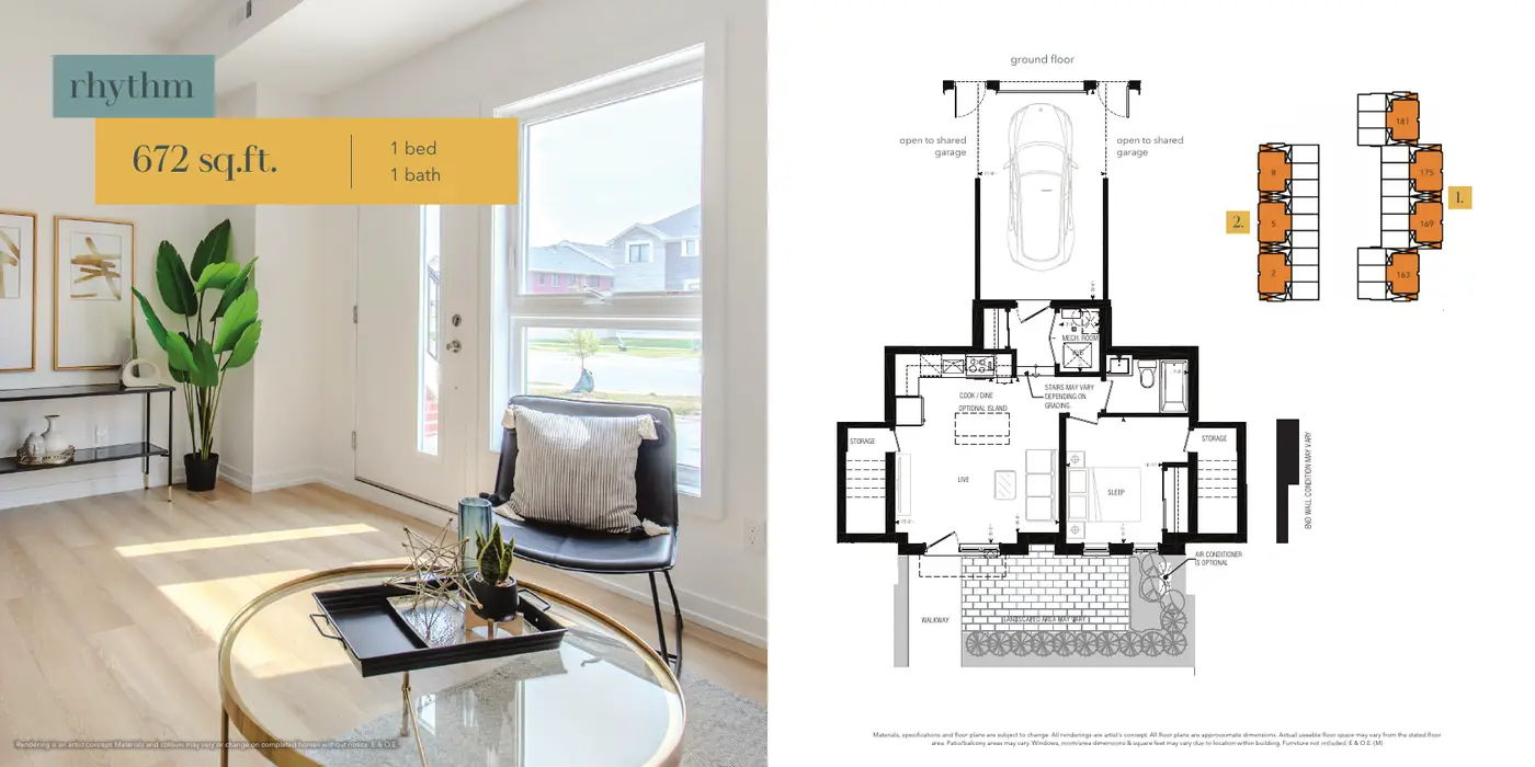 Rhythm 1-bedroom stacked townhome floor plan