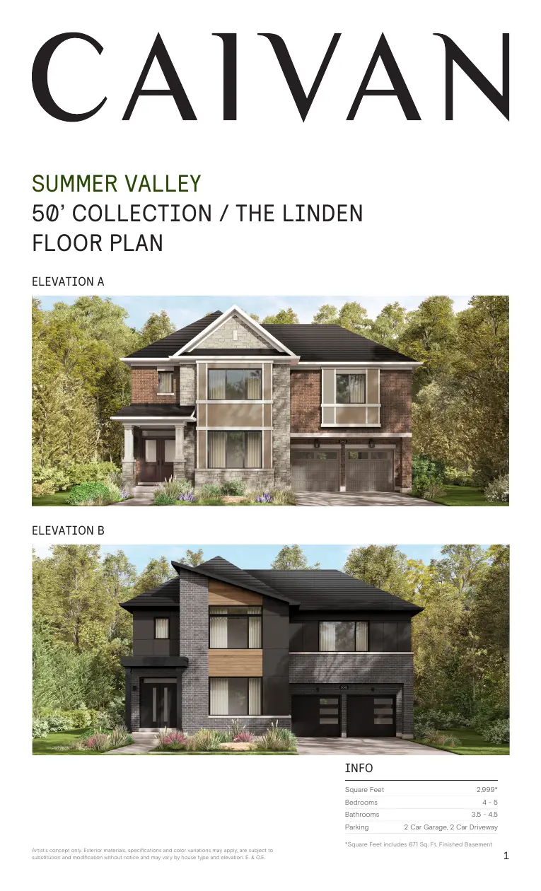 Renderings of The Linden 50-foot detached home, elevations A and B