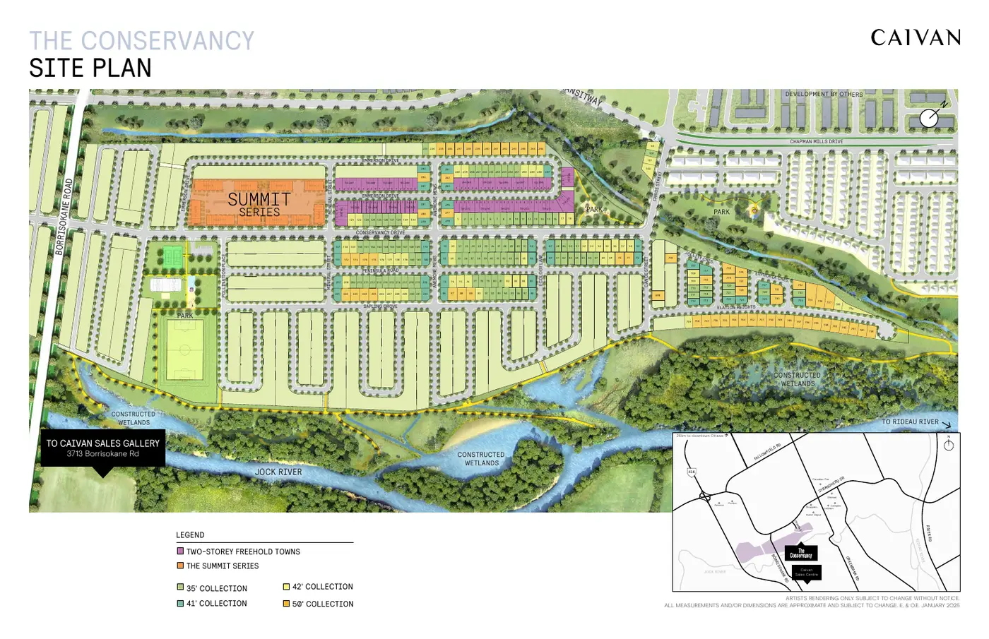Site plan of The Conservancy showing the Summit Series block, other collections, parks and the Jock River
