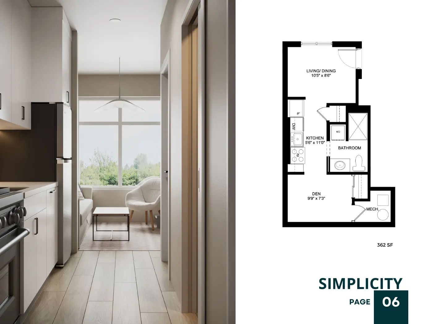 Floor plan page for the 362 sq. ft. suite with interior photo