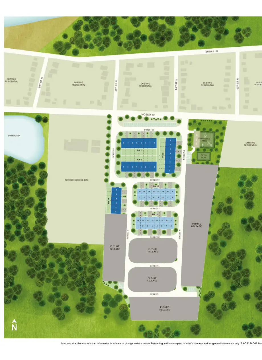 Wasaga Walk East Phase site plan showing traditional and back-to-back townhome blocks